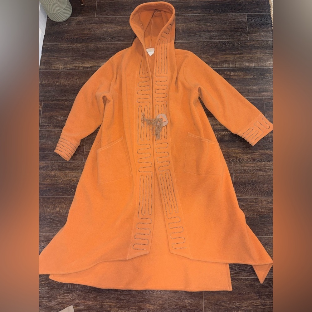 Linda Lundstrom Women's Hooded Coat Boho Embroidered Orange Size 10